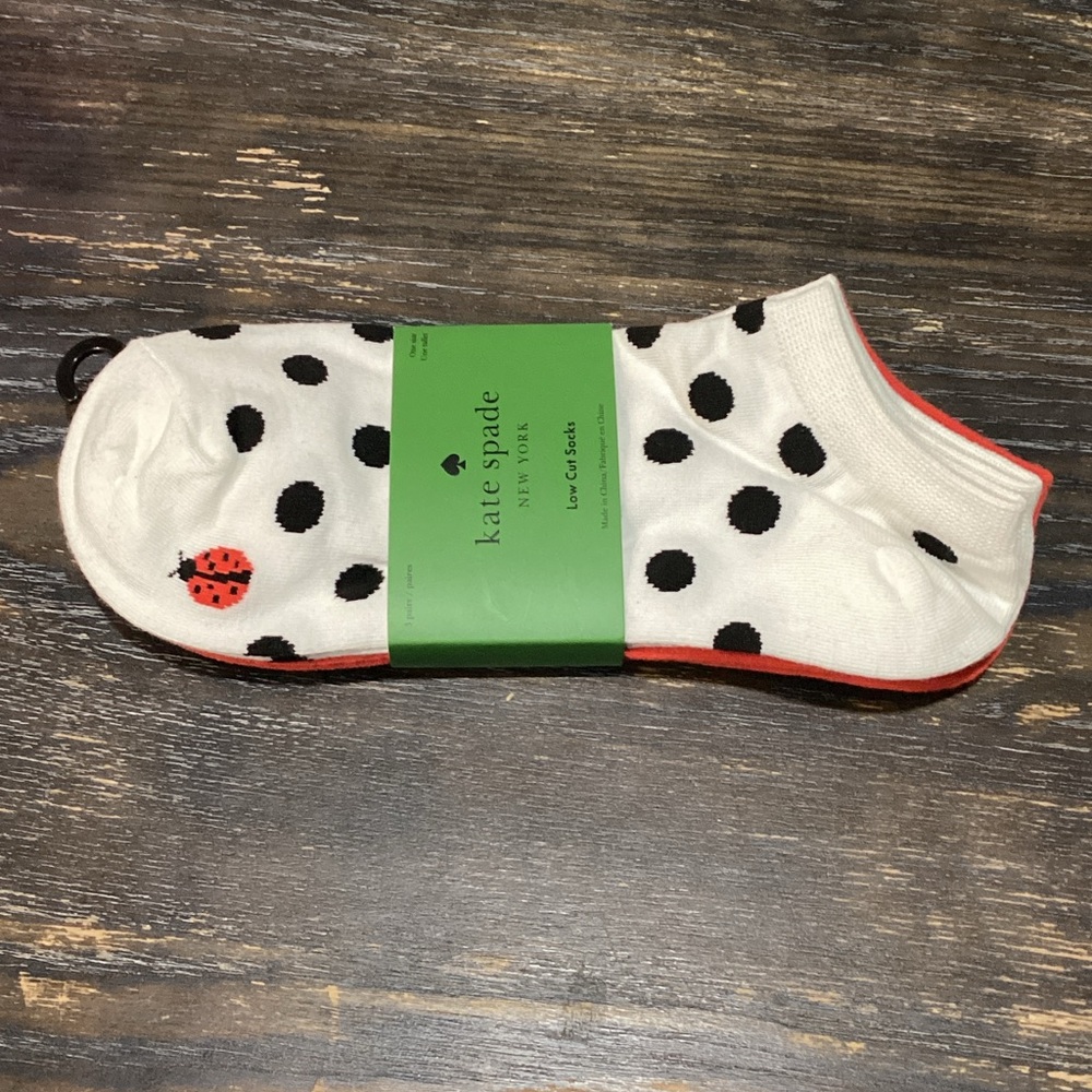 Kate Spade Low Cut Socks 3 Pairs Polka Dot Red and Black